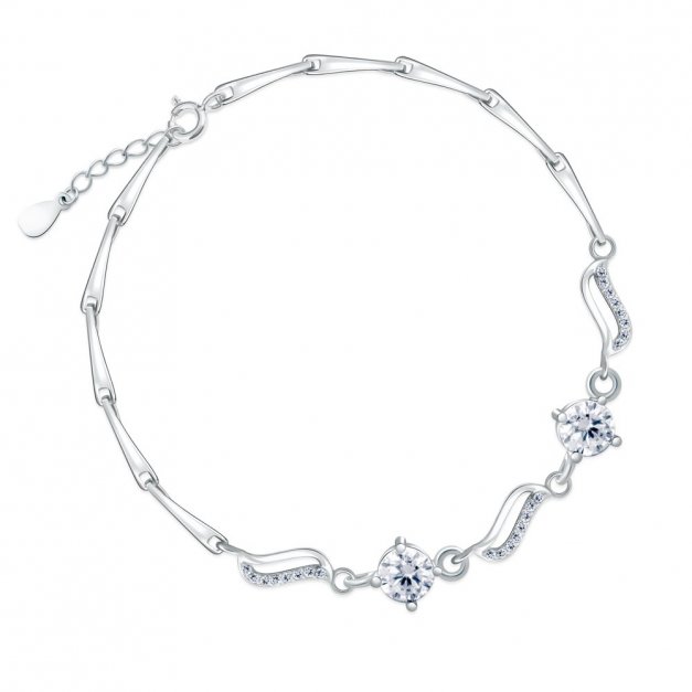 Glamour Damen Armband 925 Silber mit zarten Kristallen + Geschenkbox mit Gravur