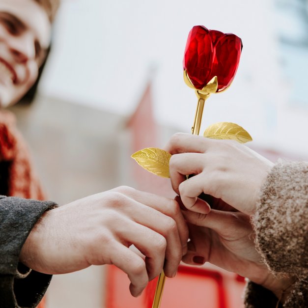 Ewige Rose aus Glas und Metall in Gechenkschatulle mit Aufdruck für Ihre Ehefrau zum 40. Geburtstag