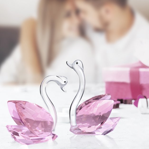 2 Schwan-Figuren aus Glas in Gechenkschatulle mit Aufdruck für Ihre Ehefrau zum Hochzeitstag Valentinstag