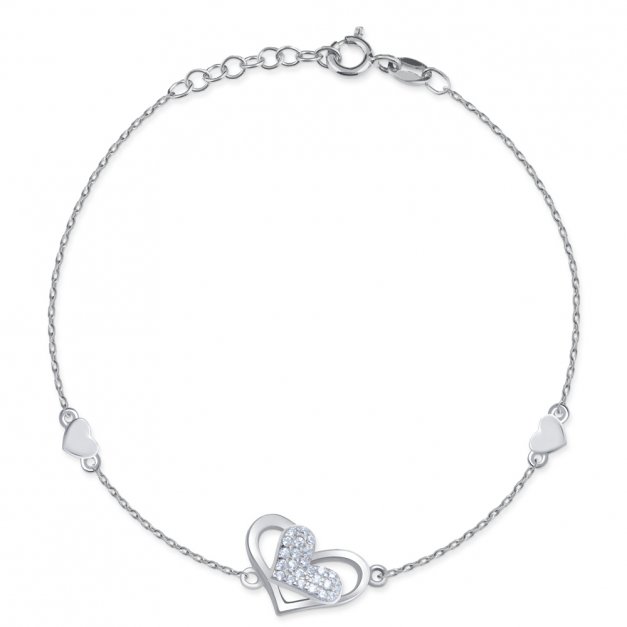 Damen Herz Armband 925 Silber mit zarten Kristallen + Geschenkbox mit Gravur