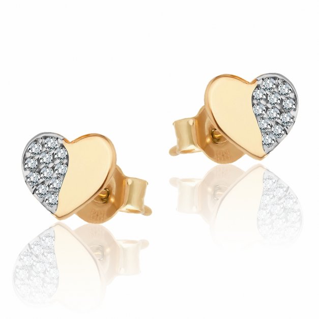 Frauen Ohrringe 333 Gold Herzen mit Kristallen + Geschenkbox mit Gravur