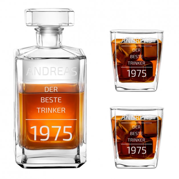 Bourbon Karaffe Set mit 2 Gläsern mit Gravur für ihn einen Whiskytrinker