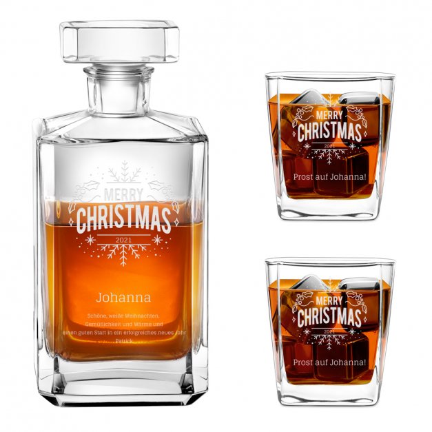 Bourbon Karaffe Set mit 2 Gläsern mit Gravur für sie zu Weihnachten