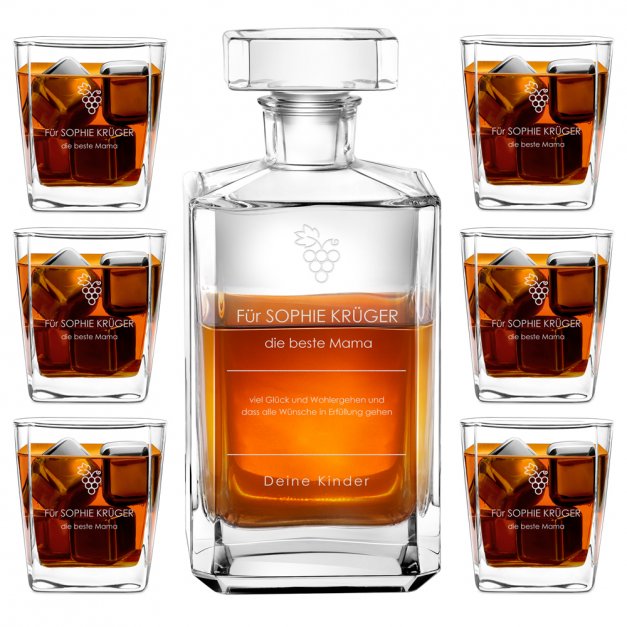 Bourbon Karaffe Set mit 6 Gläsern mit Gravur für Ihren Papa zum Geburtstag