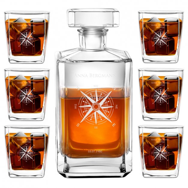 Bourbon Karaffe Set mit 6 Gläsern mit Gravur für eine Abenteurerin Bergsteigerin Seglerin