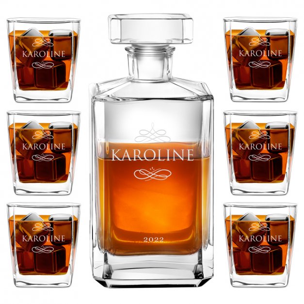 Bourbon Karaffe Set mit 6 Gläsern mit Gravur für ihn zum Jubiläum