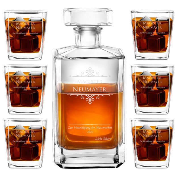 Bourbon Karaffe Set mit 6 Gläsern mit Gravur für einen Studenten zum Bachelor Master