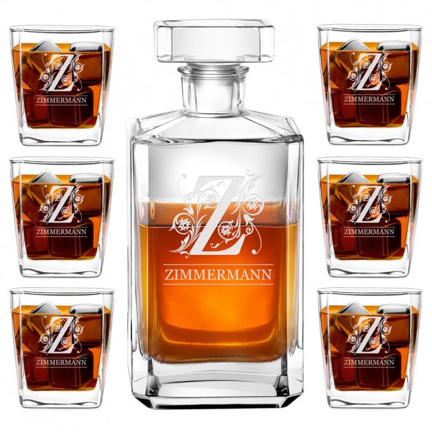 Bourbon Karaffe Set mit 6 Gläsern mit Gravur für einen Gentleman