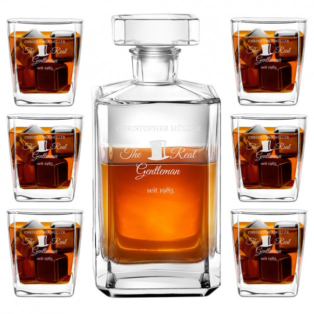 Bourbon Karaffe Set mit 6 Gläsern mit Gravur für einen Gentleman zum Geburtstag