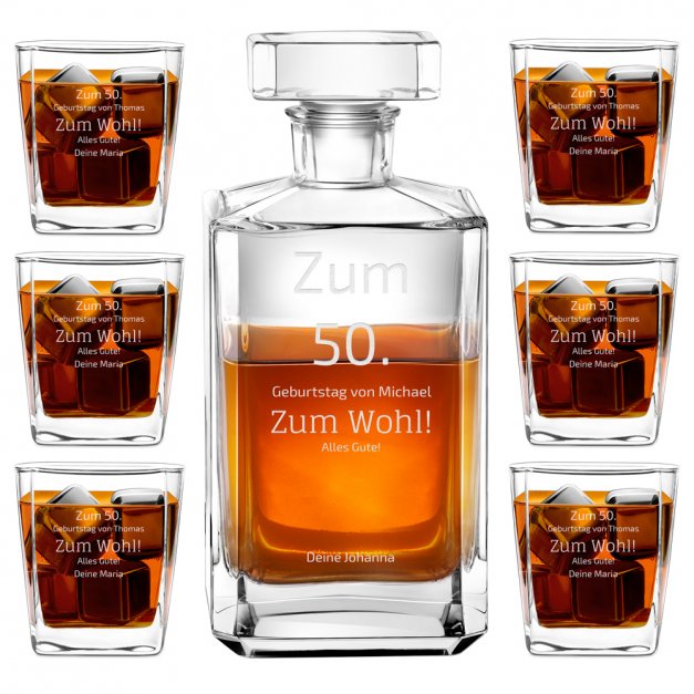 Bourbon Karaffe Set mit 6 Gläsern mit Gravur für ihn zum 40. Geburtstag