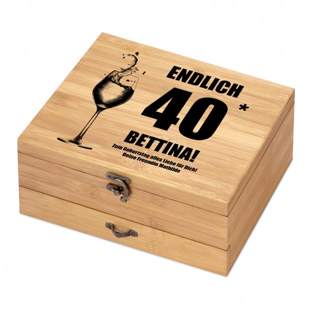 8er Weinzubehör-Set mit Schublade und Aufdruck für sie zum 40. Geburtstag