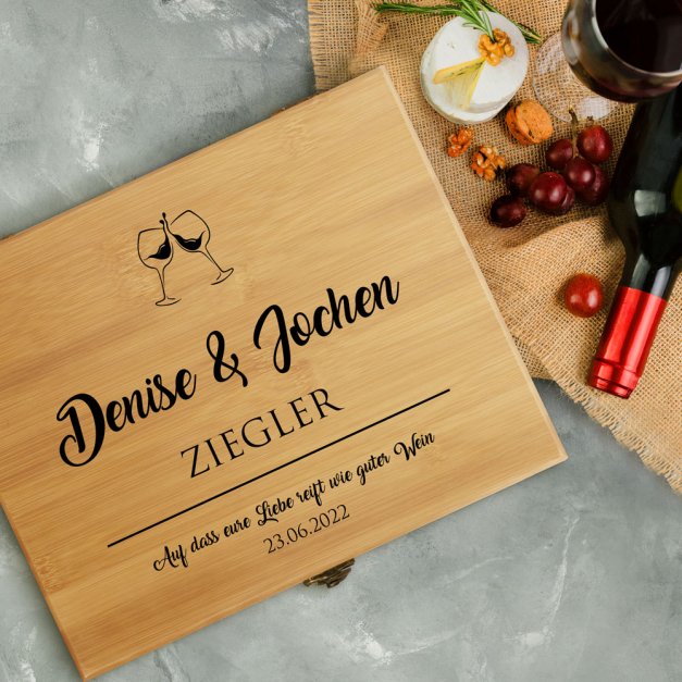 8er Weinzubehör-Set mit Schublade und Aufdruck für ein Paar zur Hochzeit zum Jahrestag