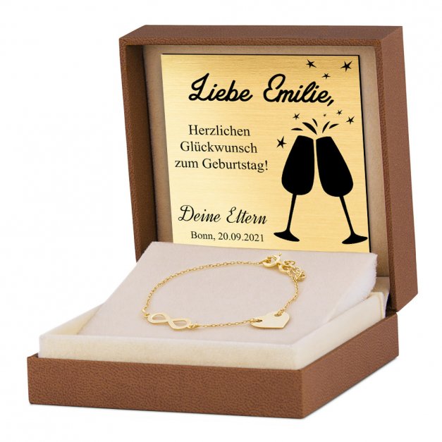 Initial Herz Damen Armband in 925er Sterlingsilber vergoldet + Geschenkbox mit Gravur
