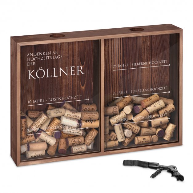 Kronkorken Sammler aus Holz mit Gravur für ein Paar zum Jubiläum