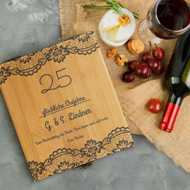 4er Weinzubehör-Set mit Aufdruck für Ihre Eltern zum 25. Hochzeitstag