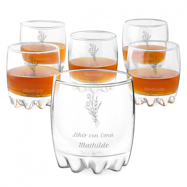 Sylvana 6er Whisky Gläser Set mit Gravur, eine Arznei für Ihre Oma