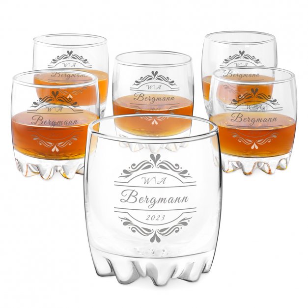 Sylvana 6er Whisky Gläser Set mit Gravur zur Hochzeit, zum Hochzeitstag