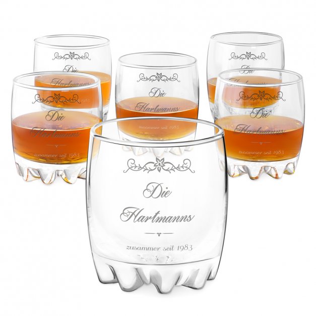 Sylvana 6er Whisky Gläser Set mit Gravur zur Hochzeit zum Hochzeitstag