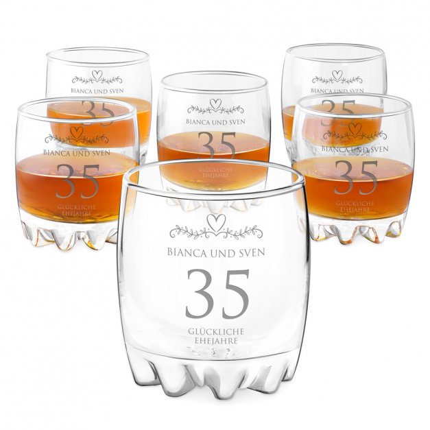 Sylvana 6er Whisky Gläser Set mit Gravur für ein Paar zum Hochzeitstag