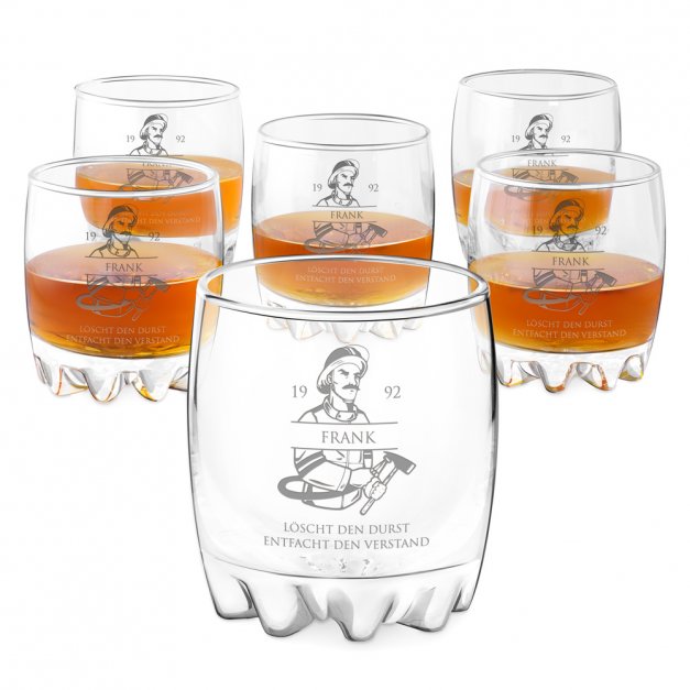 Sylvana 6er Whisky Gläser Set mit Gravur für einen Feuerwehrmann