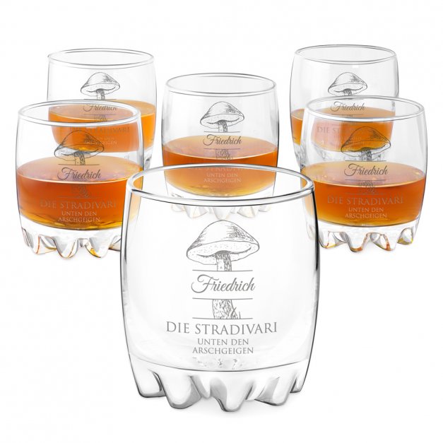 Sylvana 6er Whisky Gläser Set mit Gravur für einen Pilzsammler