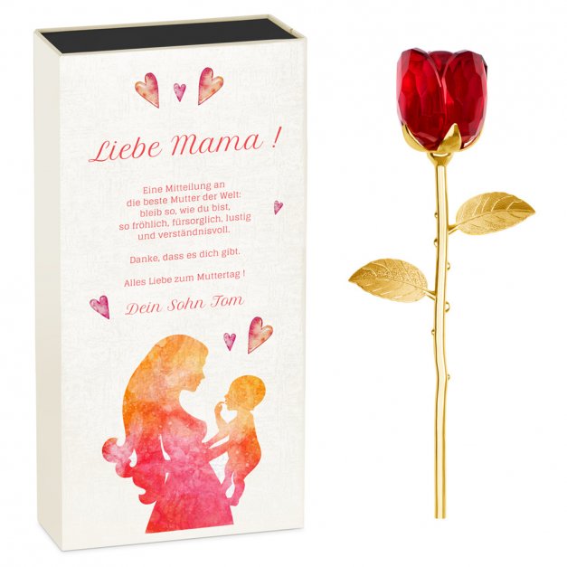 Ewige Rose aus Glas und Metall in Gechenkschatulle mit Aufdruck für Ihre Mama zum Muttertag