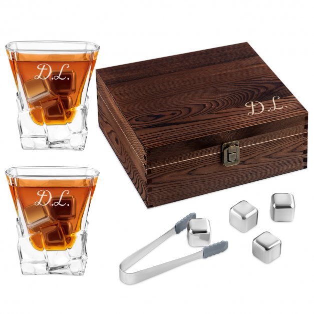 Whisky Steine Set in Holzbox mit 2 Gläsern und Gravur für sie, ihn