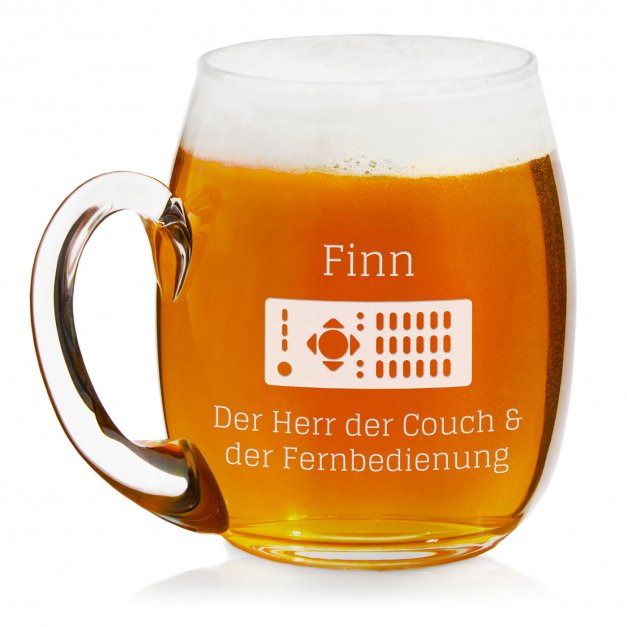 Glas Bierkrug mit Gravur für einen Kinoliebhaber