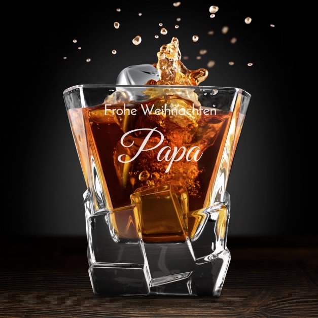 Whisky Steine Set in Holzbox mit 2 Gläsern und Gravur für Ihren Papa zu Weihnachten