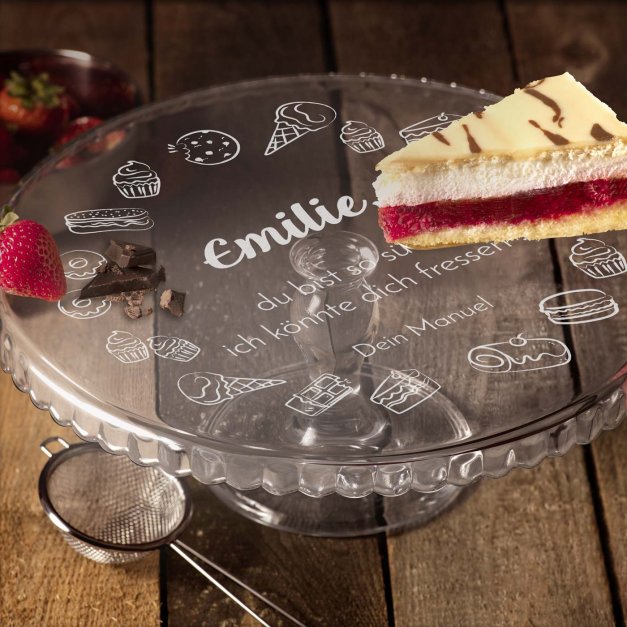Kuchenplatte aus Glas mit Gravur für eine Freundin, Ehefrau
