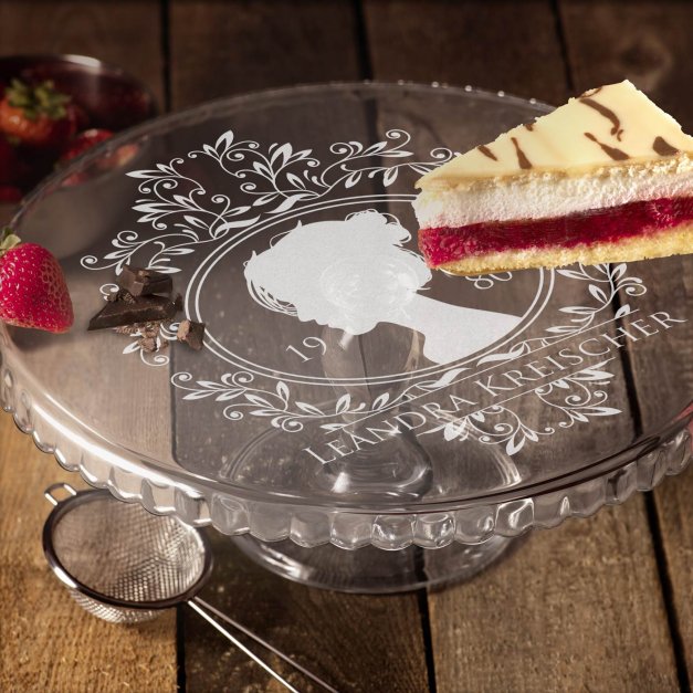 Kuchenplatte aus Glas mit Gravur für sie zum Geburtstag