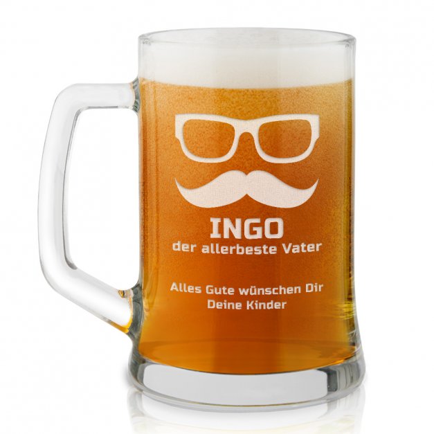 Bierkrug aus Glas mit Gravur für Ihren Vater