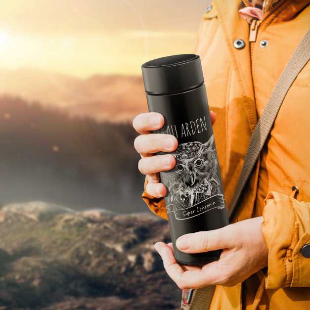 Auslaufsichere Thermosflasche mit Gravur Schwarz 400 ml für Ihre Lehrerin