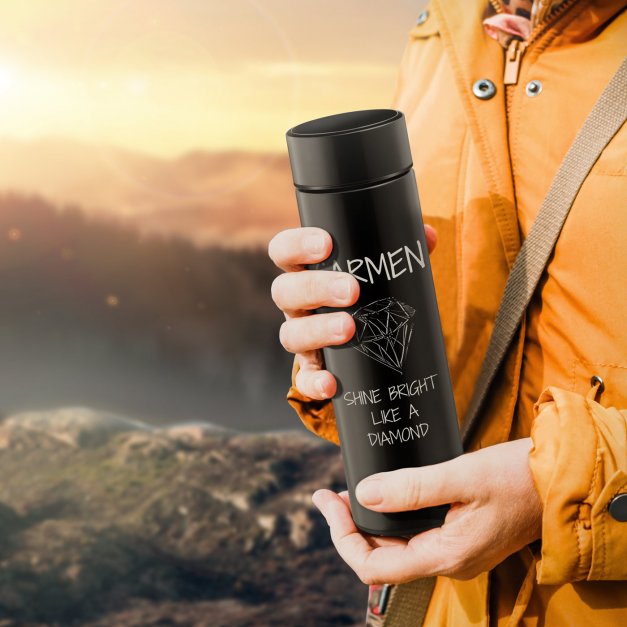 Auslaufsichere Thermosflasche mit Gravur Schwarz 400 ml für sie, Ihre Liebste, Ehefrau