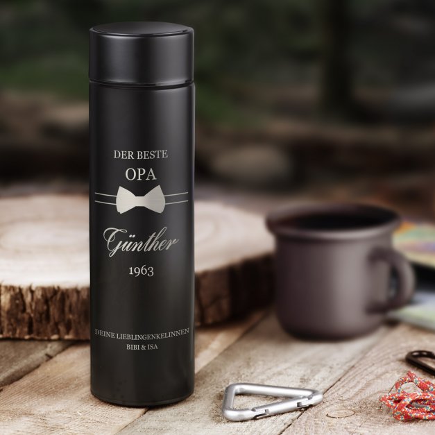 Auslaufsichere Thermosflasche mit Gravur Schwarz 400 ml für Ihren Opa zum Geburtstag