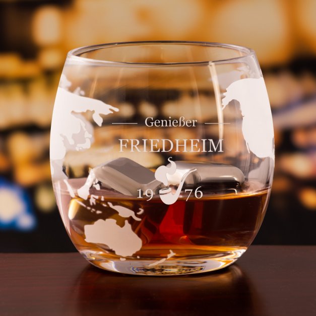 Whisky Karaffe in Globusform mit Schiff mit 2 Gläsern für einen Whiskykenner zum Geburtstag