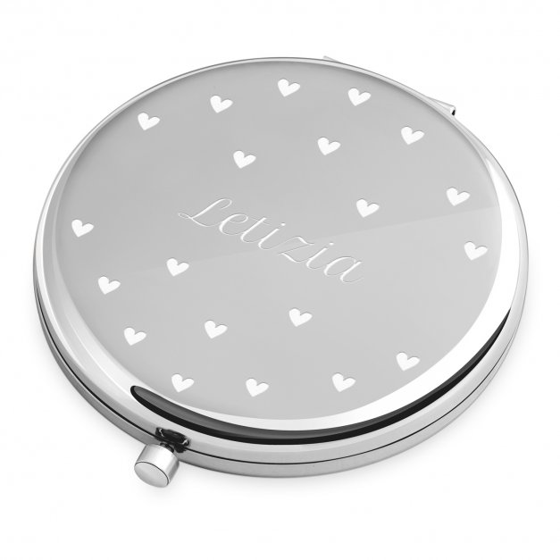 Runder Taschenspiegel mit Gravur Silber für sie zum Valentinstag Jahrestag