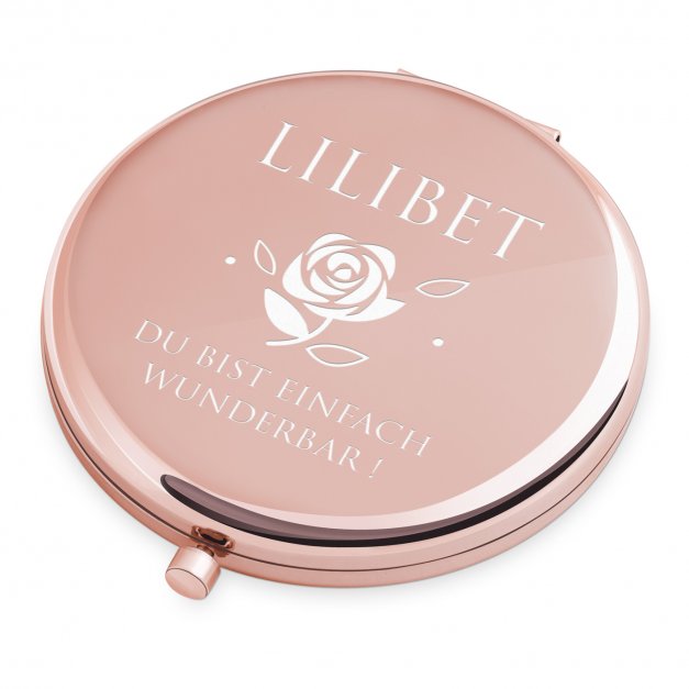 Runder Taschenspiegel mit Gravur Rosegold für sie zum Geburtstag Rose