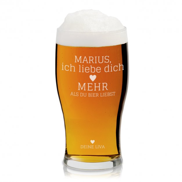 Bierglas mit Gravur für einen Biertrinker zum Valentinstag, Jahrestag