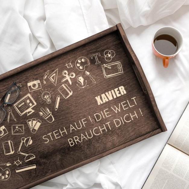 Klappbarer Tabletttisch aus Kiefernholz mit Gravur Dunkelbraun für sie einen Lehrer zum Geburtstag