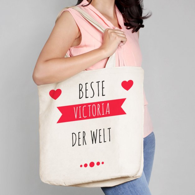 Beige Baumwolltasche mit Aufdruck für sie zum Geburtstag, Valentinstag