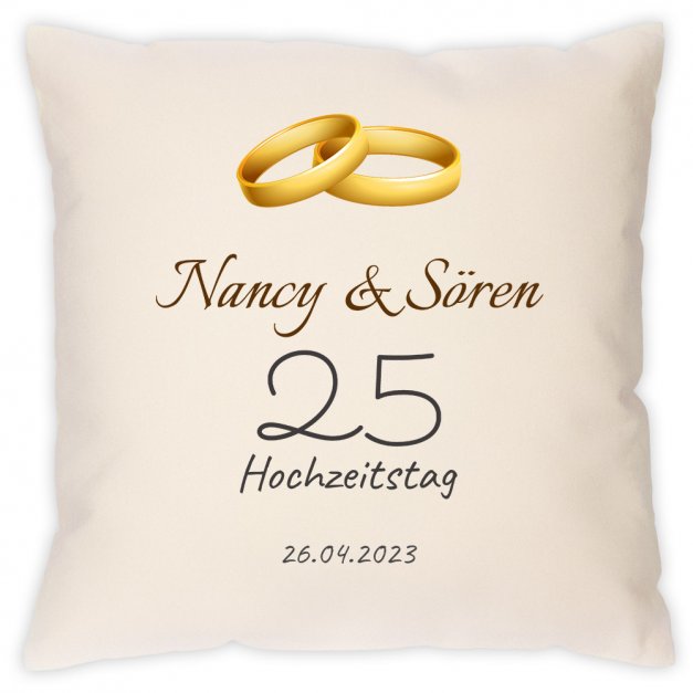 Sofakissen mit Aufdruck für ein Ehepaar zum 25. Hochzeitstag