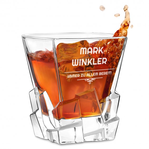 Ice Blink Whisky Glas mit Gravur für einen Feuerwehrmann zum Jubiläum