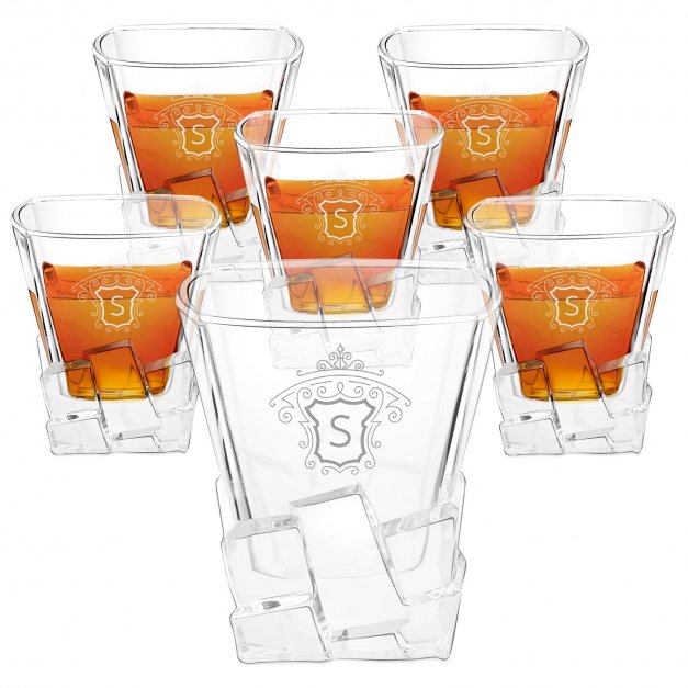 Ice Blink 6er Whisky Gläser Set mit Gravur und eingravierter Initiale für einen Gentleman