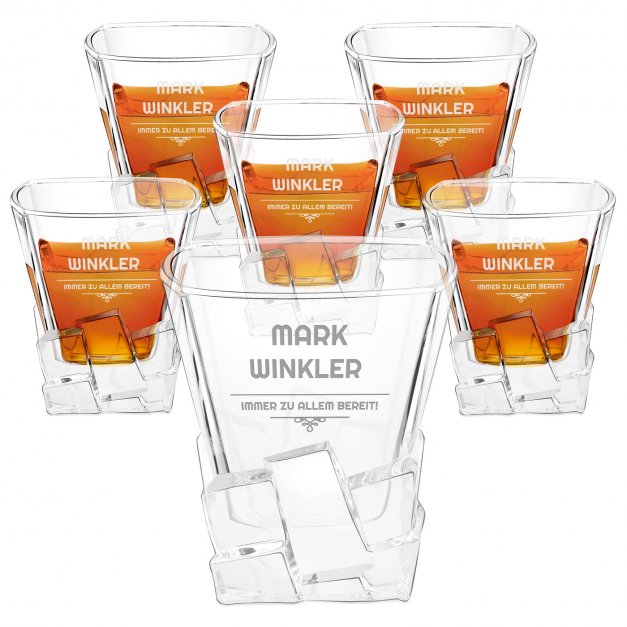 Ice Blink 6er Whisky Gläser Set mit Gravur für einen Feuerwehrmann zum Jubiläum