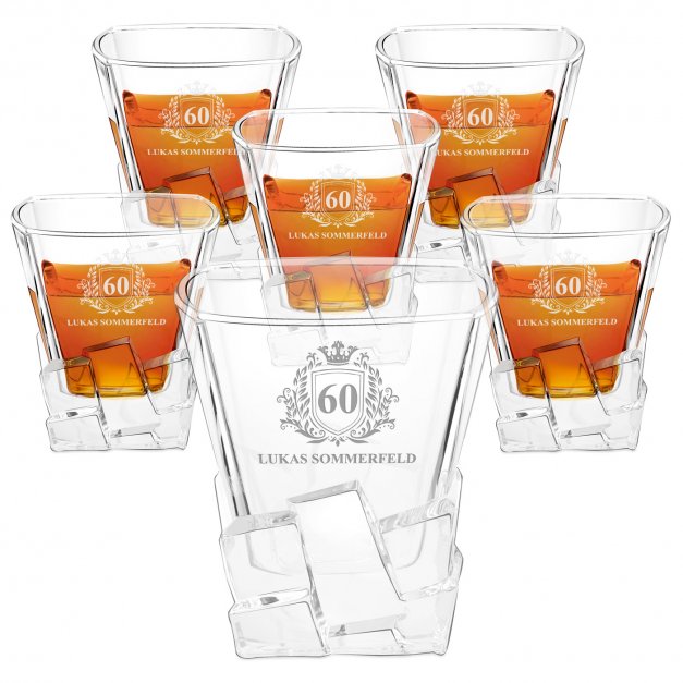 Ice Blink 6er Whisky Gläser Set mit Gravur für ihn zum 60. Geburtstag