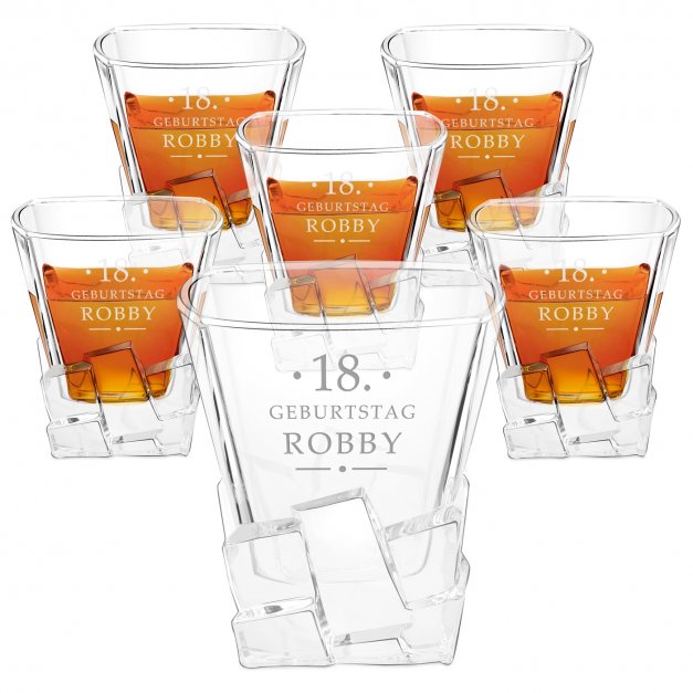 Ice Blink 6er Whisky Gläser Set mit Gravur für ihn zum 18. Geburtstag