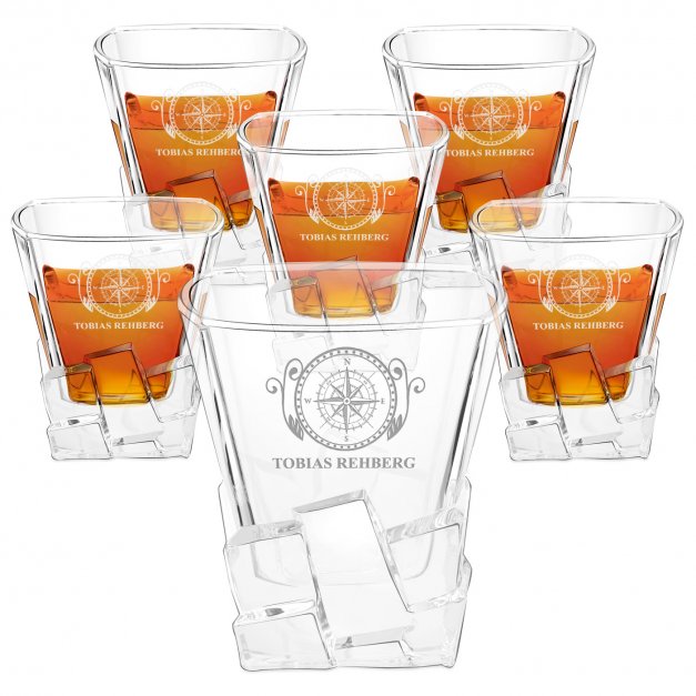 Ice Blink 6er Whisky Gläser Set mit Gravur für einen Reise- oder Bergliebhaber