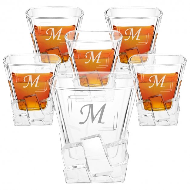 Ice Blink 6er Whisky Gläser Set mit Gravur und eingravierter Initiale für einen stilvollen Gentleman