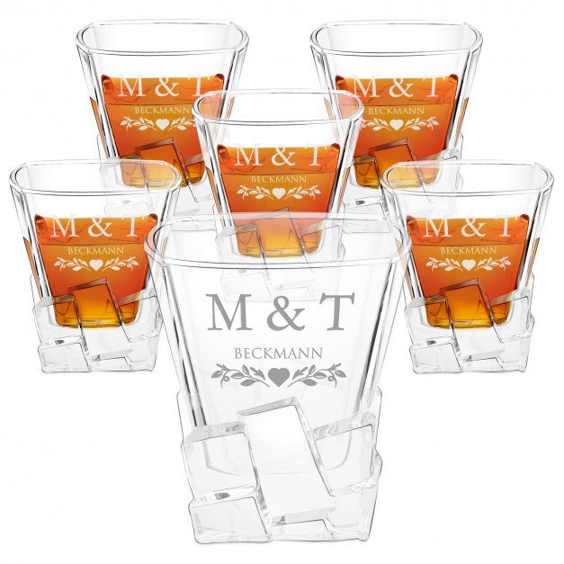 Ice Blink 6er Whisky Gläser Set mit Gravur für ein Paar zur Hochzeit, zum Hochzeitstag, zum Einzug